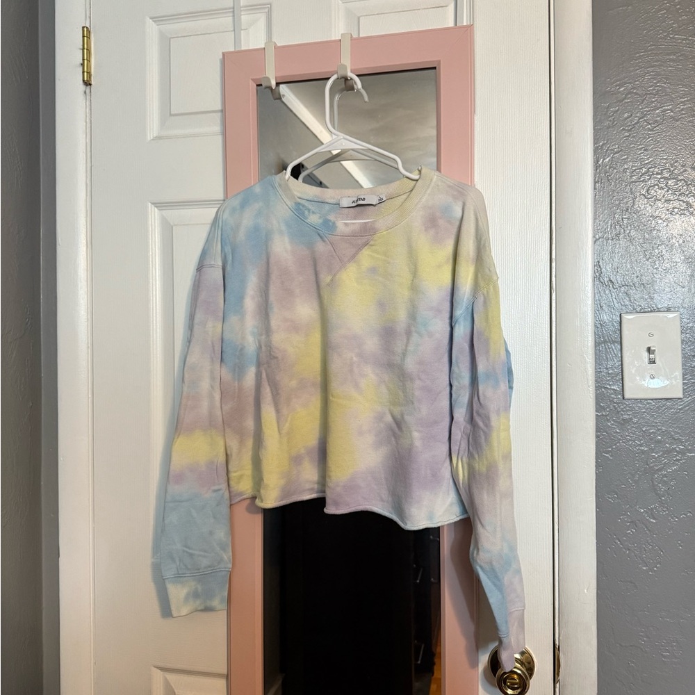 JustFab Tie-Dye Sweatshirt - Blue, Yellow, Purple